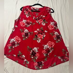 Dalia Red Floral Sleeveless Blouse